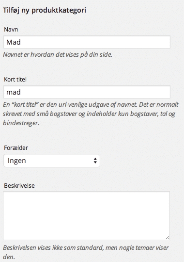 lav hovedkategori med felter