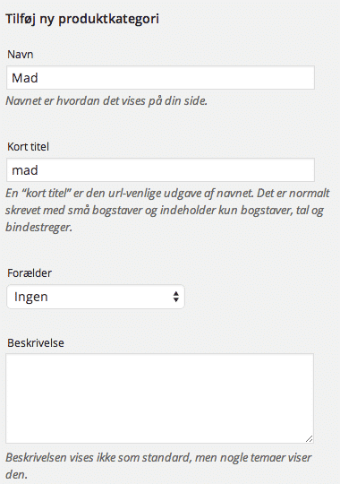 lav hovedkategori med felter