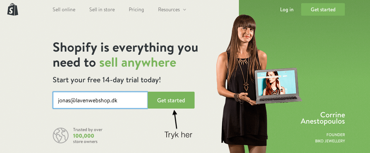 shopify tilmeldning