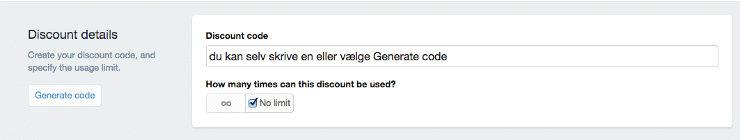 discount code details