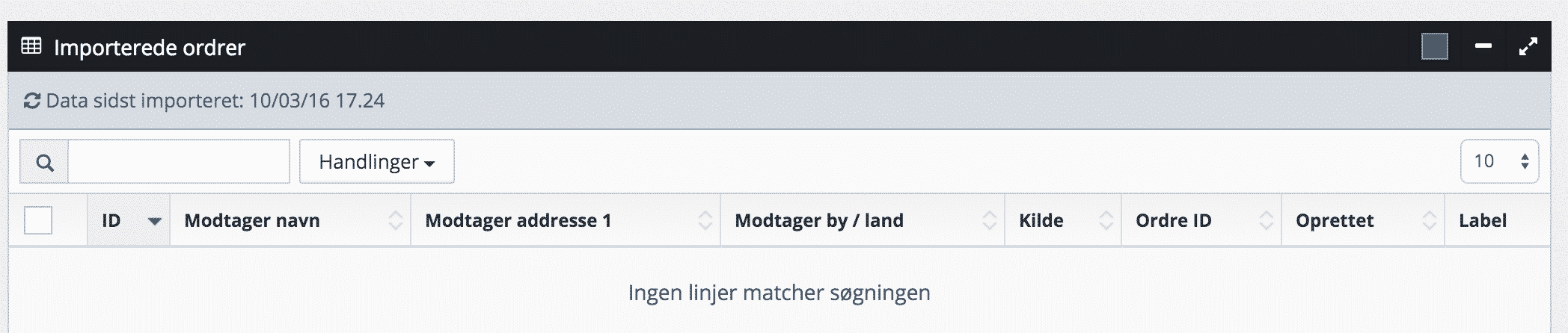 importerede ordre pakkelabels