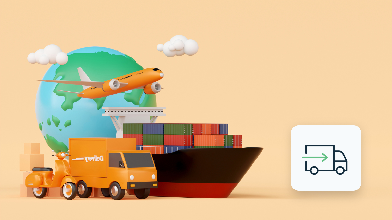 3D Illustration af global dropshipping, der fremhæver danske dropshipping-leverandører.