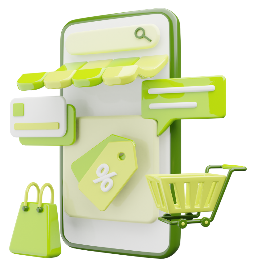 3D illustration af opbyggelsen af en webshop