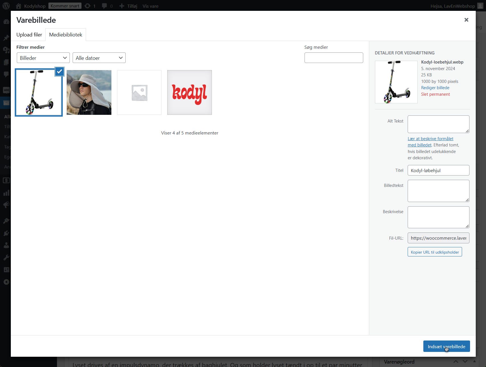 Upload af flere billeder i varegalleriet i WooCommerce, så brugeren kan vise produktet fra forskellige vinkler og evt. tilføje en video.