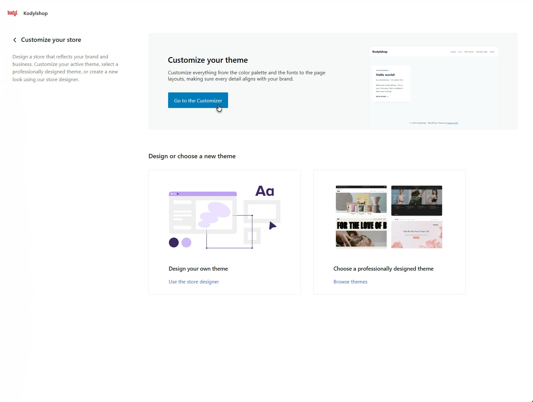 Designtilpasning i tema-tilpasseren, med mulighed for at ændre udseendet på produktsider og kategorisider.