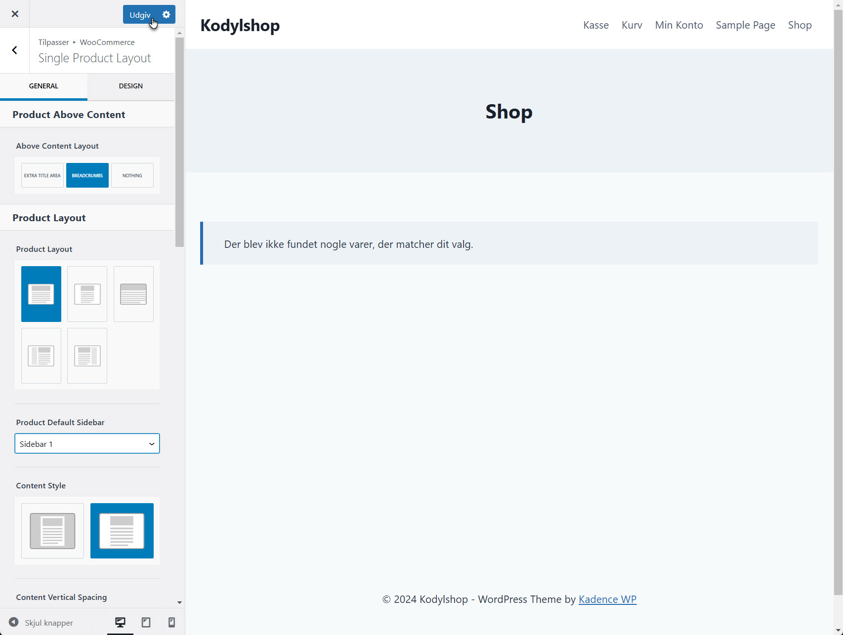 Guiden fortsætter med at hjælpe brugeren med at oprette deres første produkt i webshoppen, såsom valg af produkttype og detaljer.