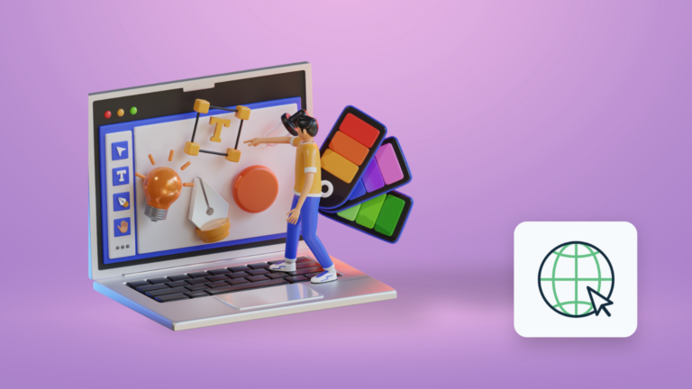 3D illustration af en designers arbejdsplads med computer, der viser tilpassede produktdesigns, en 3D-printer i aktion og forskellige printede merchandise som t-shirts og krus, der fremhæver de kreative og tilpasselige aspekter af print on demand.